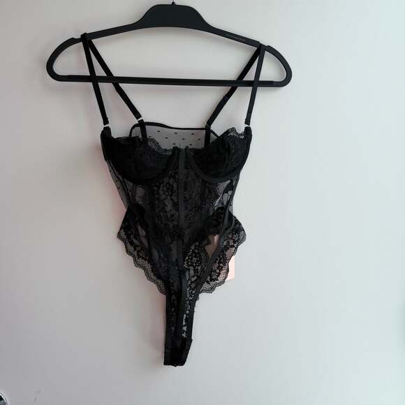 SHEIN Tops - SHEIN Sheinbae Black Lace Corset Bodysuit Size XS